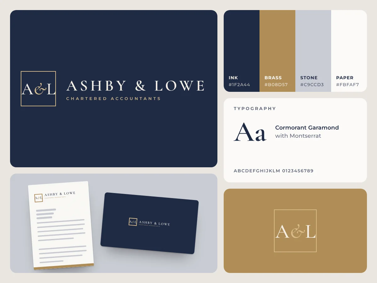 Ashby & Lowe brand identity concept board, by Buy Dream Web in London