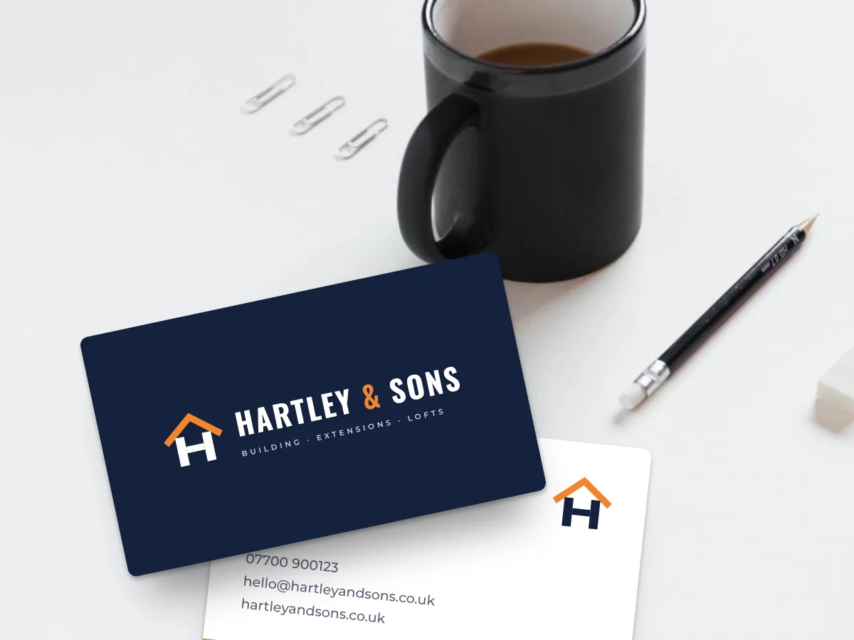Hartley & Sons logo concept on business cards, by Buy Dream Web in London