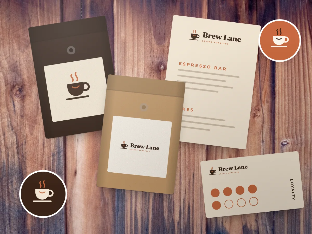 Coffee roaster branding: coffee bags, a menu, a loyalty card and stickers, by Buy Dream Web in London