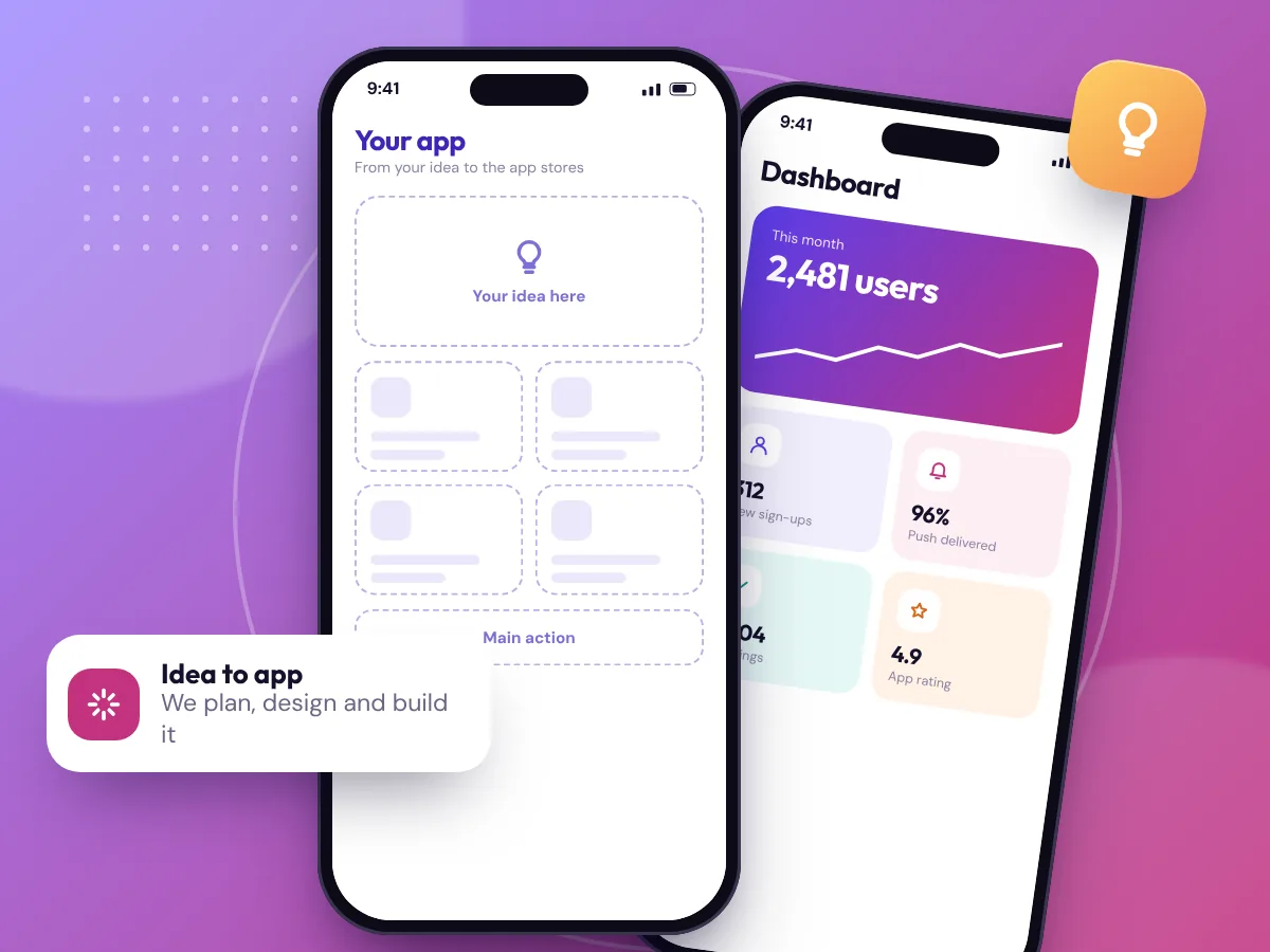 An app idea sketched as a wireframe next to the finished app design, by Buy Dream Web in London
