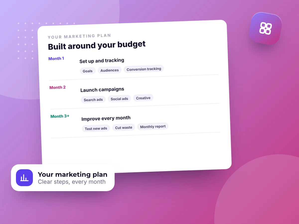 A three-month marketing plan: set-up and tracking, launch, then improvements, by Buy Dream Web in London