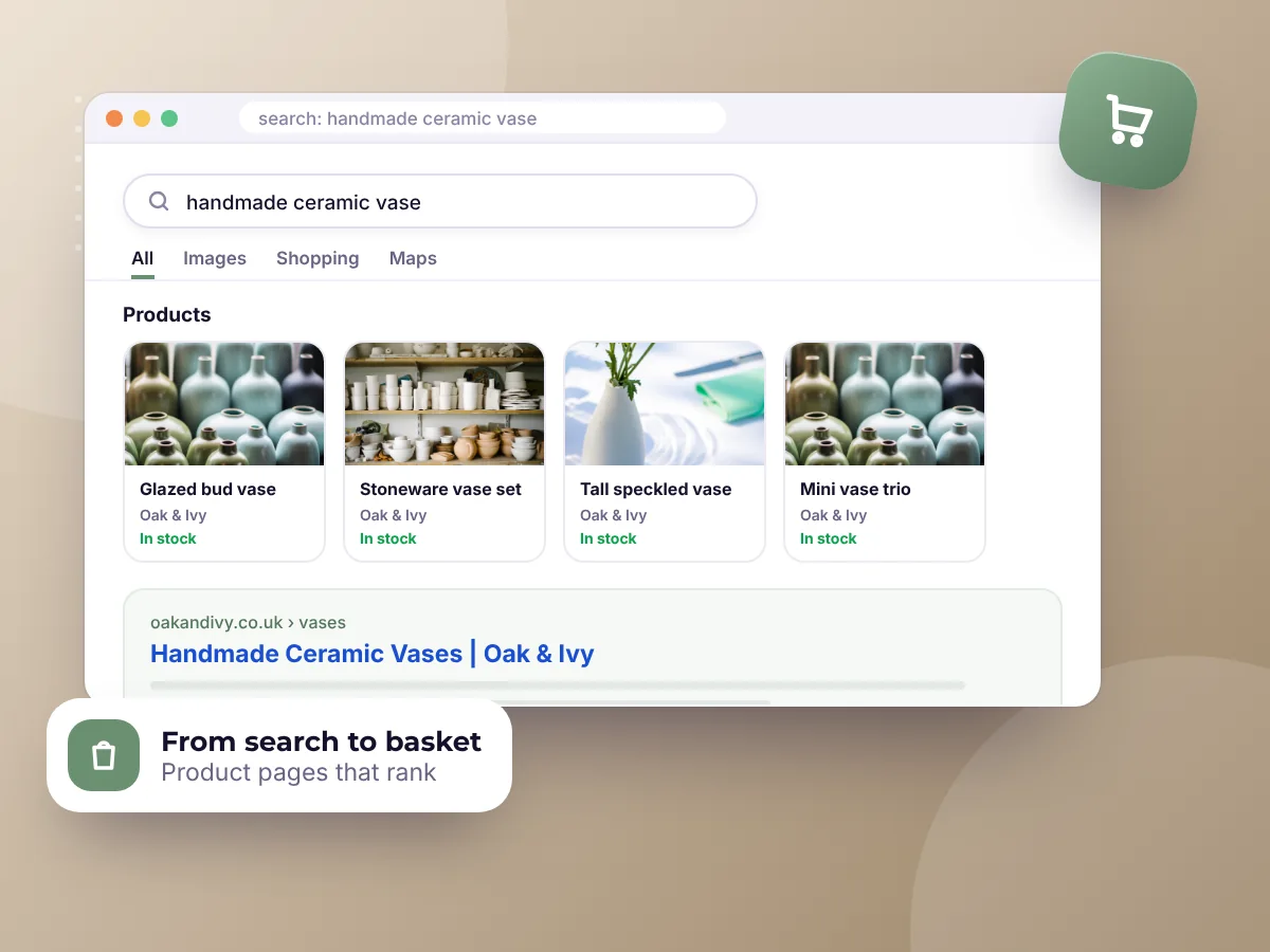 Search results showing products from an online ceramics shop, by Buy Dream Web in London