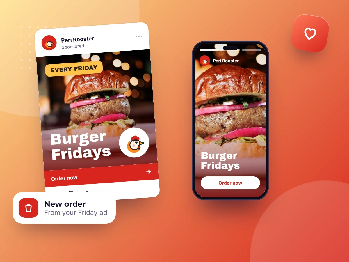 A takeaway ad shown as a feed post and a story on a phone, by Buy Dream Web in London