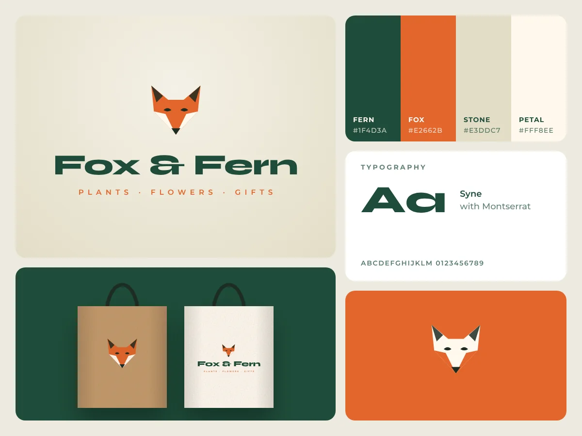 Fox & Fern brand identity concept board, by Buy Dream Web in London