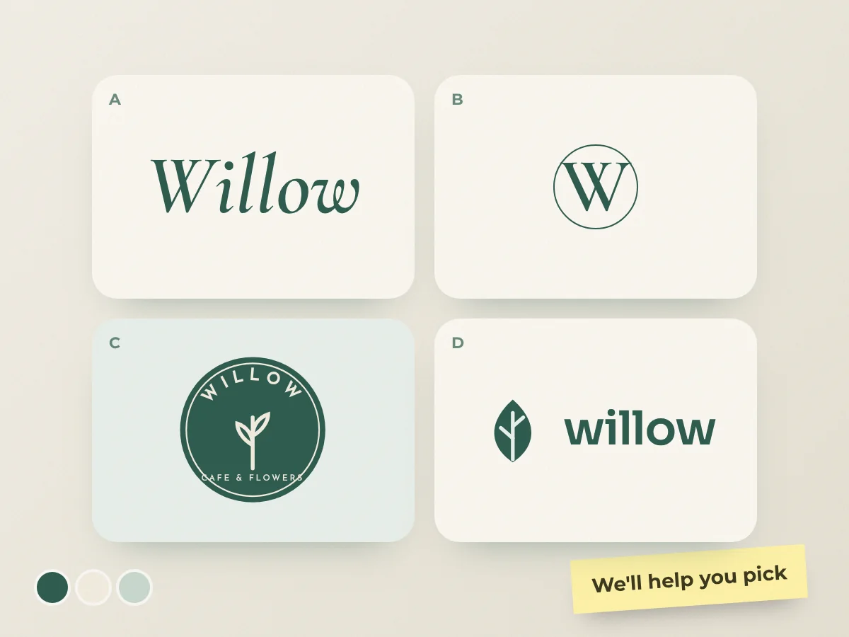 Four logo concepts for one brand in different styles, by Buy Dream Web in London