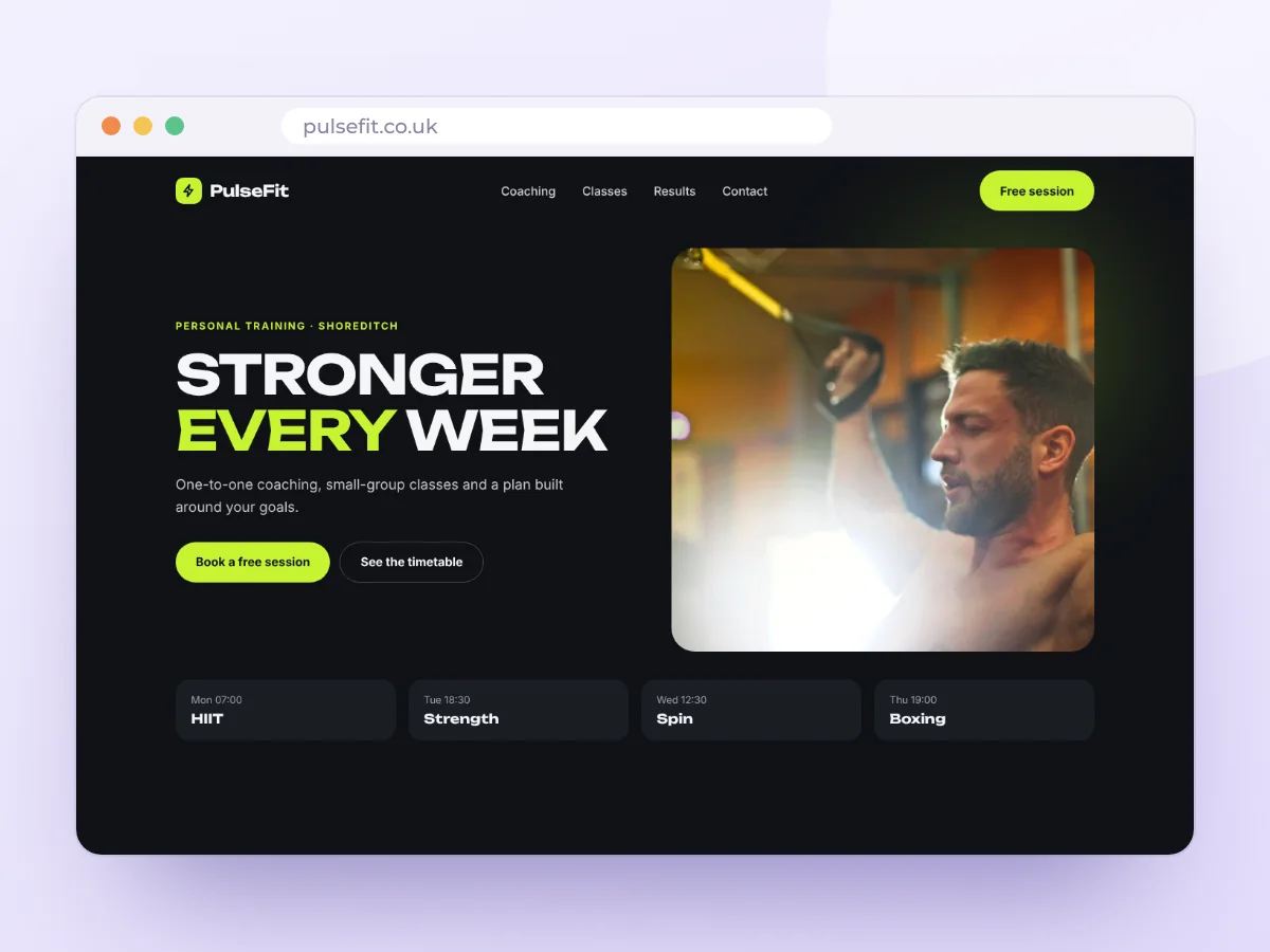 PulseFit personal trainer website concept, by Buy Dream Web in London