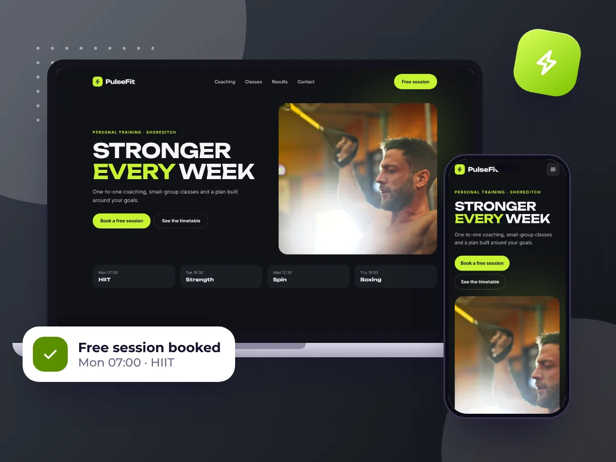 Personal trainer website design with a class timetable, by Buy Dream Web in London