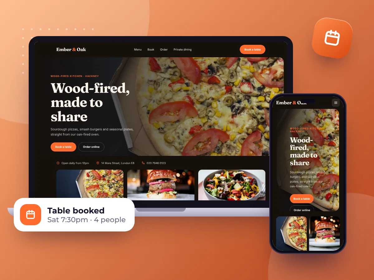 Restaurant website design with menu, table bookings and online ordering, by Buy Dream Web in London